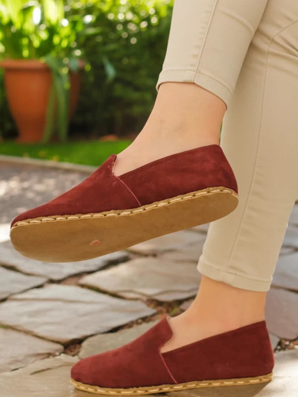 Women’s Earthing Nubuck Burgundy Leather Loafers