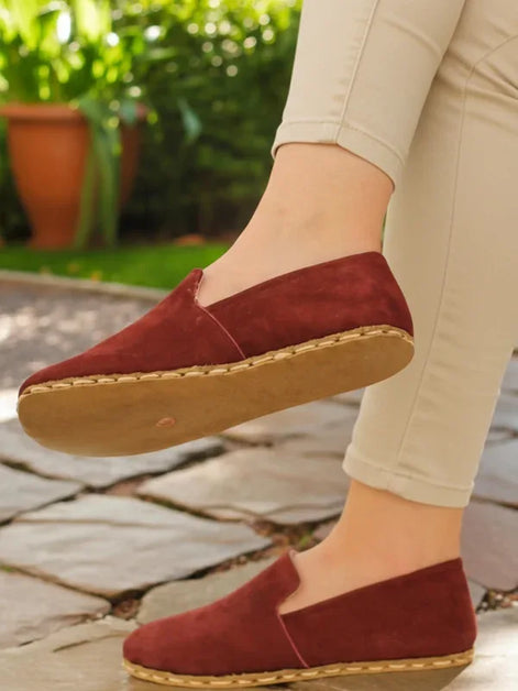 Women’s Earthing Nubuck Burgundy Leather Loafers
