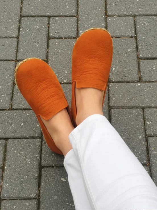 Earthing Nubuck Orange Loafers for Women