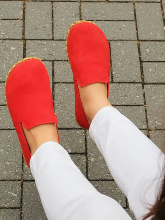 Earthing Nubuck Red Loafers for Women