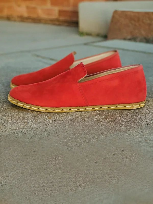 Earthing Nubuck Women’s Red Leather Loafers