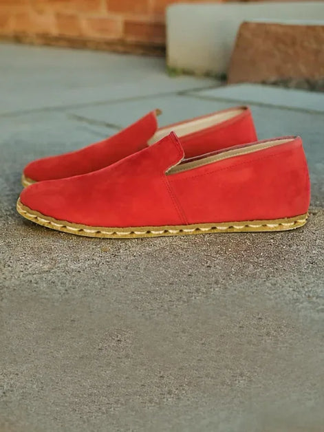 Earthing Nubuck Women’s Red Leather Loafers