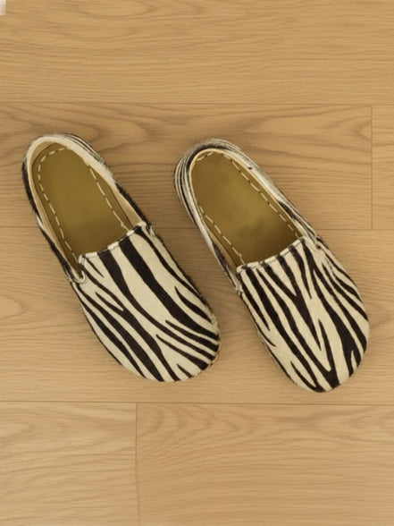 Barefoot Women’s Earthing Zebra Pattern Leather Loafers