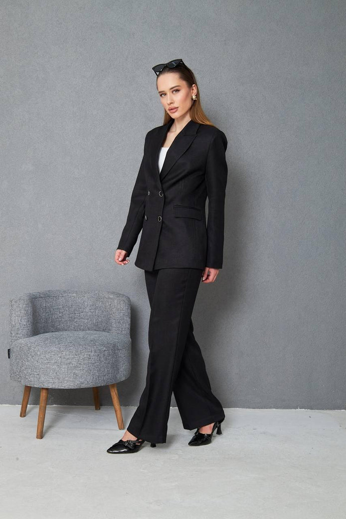 Wool Black Double Breasted Suit Women