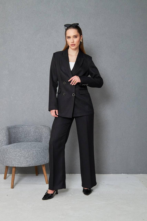 Wool Black Double Breasted Suit Women
