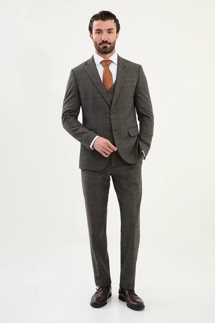 Wool Black Plaid Suit