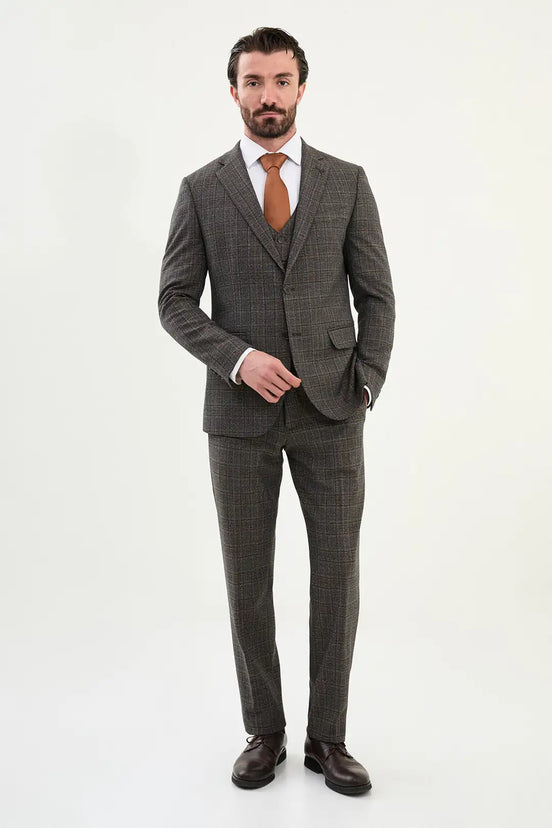 Wool Black Plaid Suit