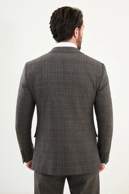 Wool Black Plaid Suit
