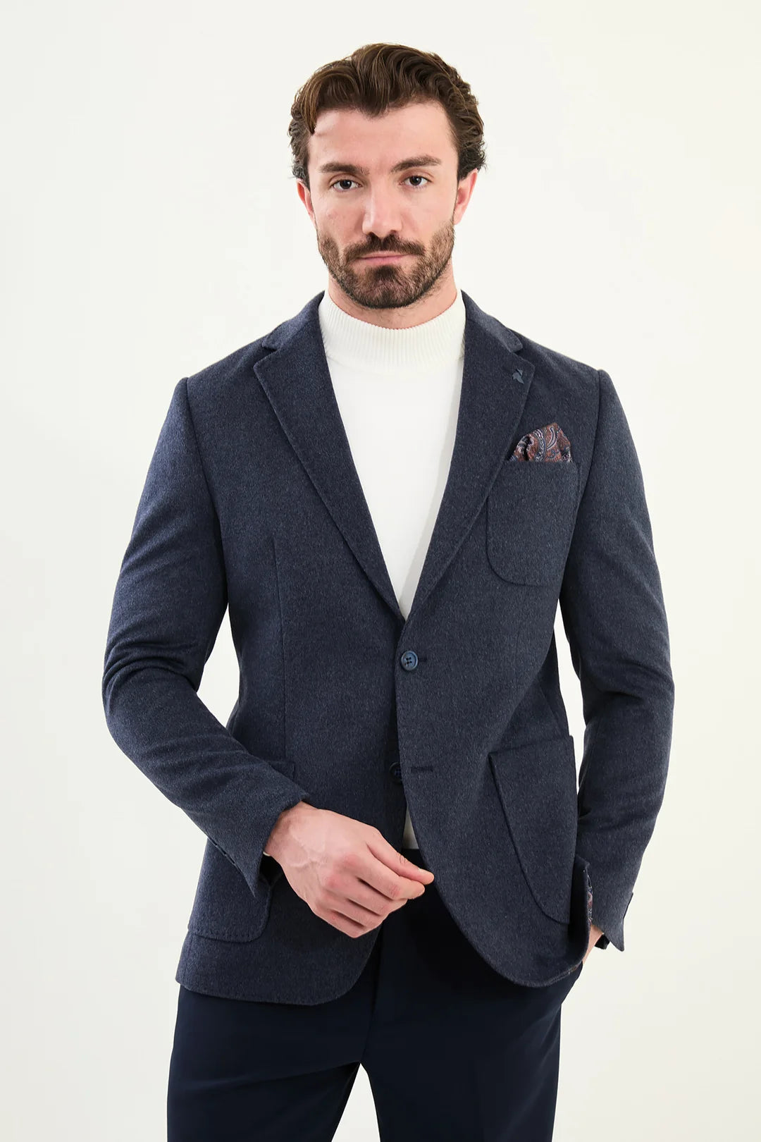 Navy Blue Wool Blazer Mens