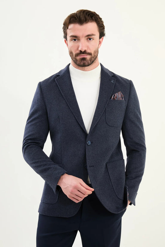 Navy Blue Wool Blazer Mens