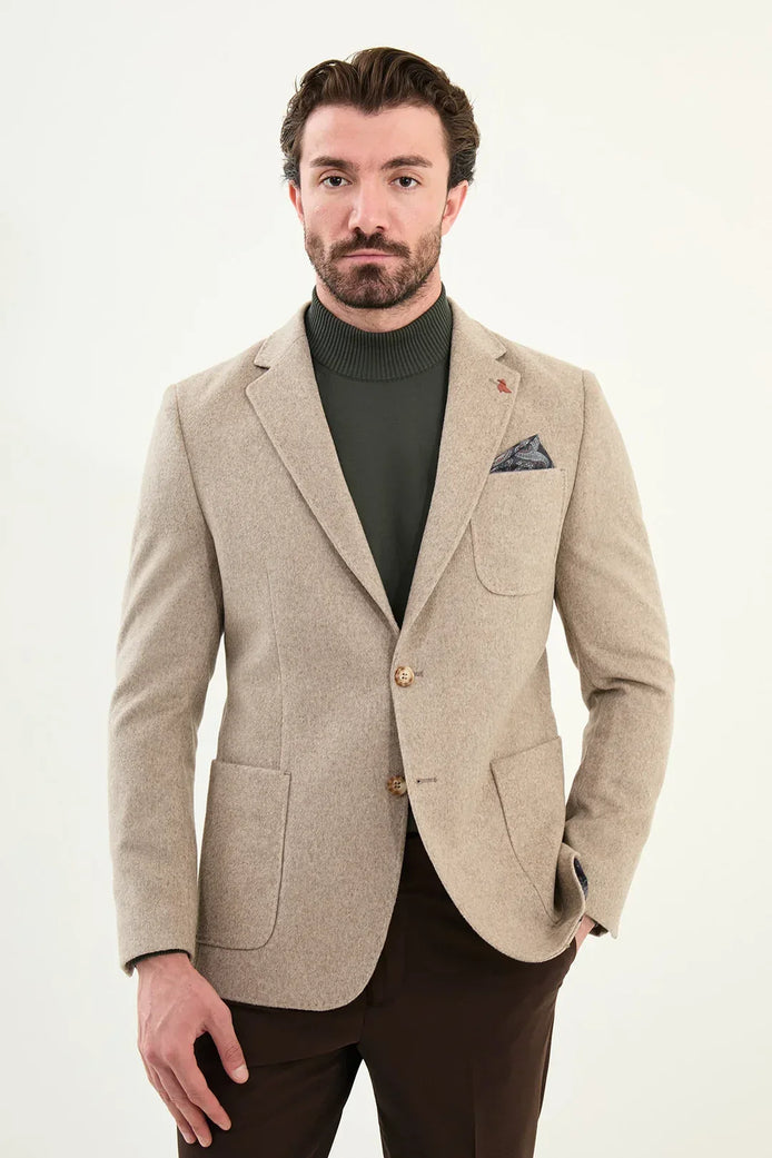 Beige Wool Blazer Mens