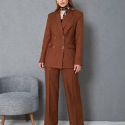 Wool Brown Double Breasted Suit Women