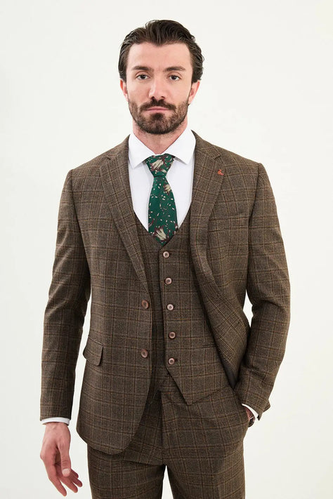 Wool Brown Plaid Suit