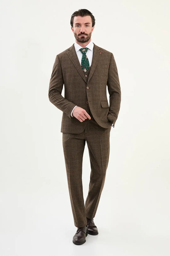 Wool Brown Plaid Suit