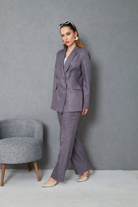 Wool Gray Double Breasted Suit Women