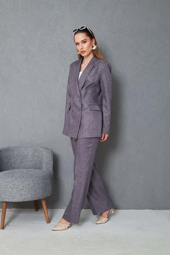 Wool Gray Double Breasted Suit Women
