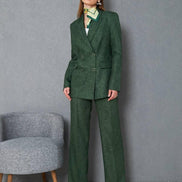 Wool Green Double Breasted Suit Women