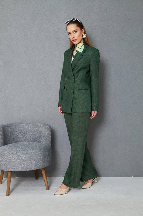 Wool Green Double Breasted Suit Women