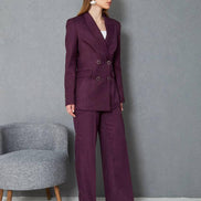 Wool Purple Double Breasted Suit Women