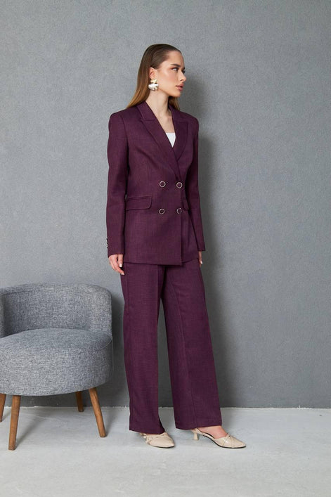 Wool Purple Double Breasted Suit Women