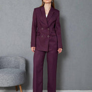Wool Purple Double Breasted Suit Women