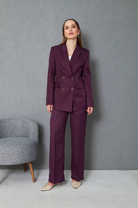 Wool Purple Double Breasted Suit Women