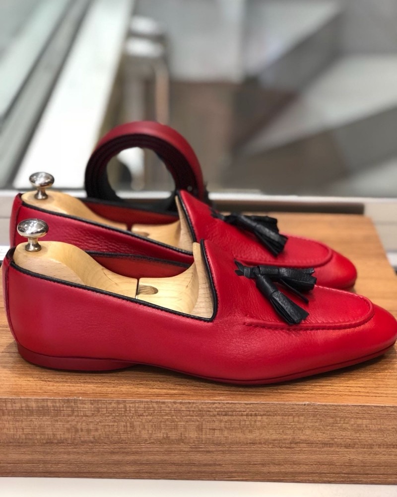 Red Calf Leather Tassel Loafer by Gentwith.com with Free Shipping