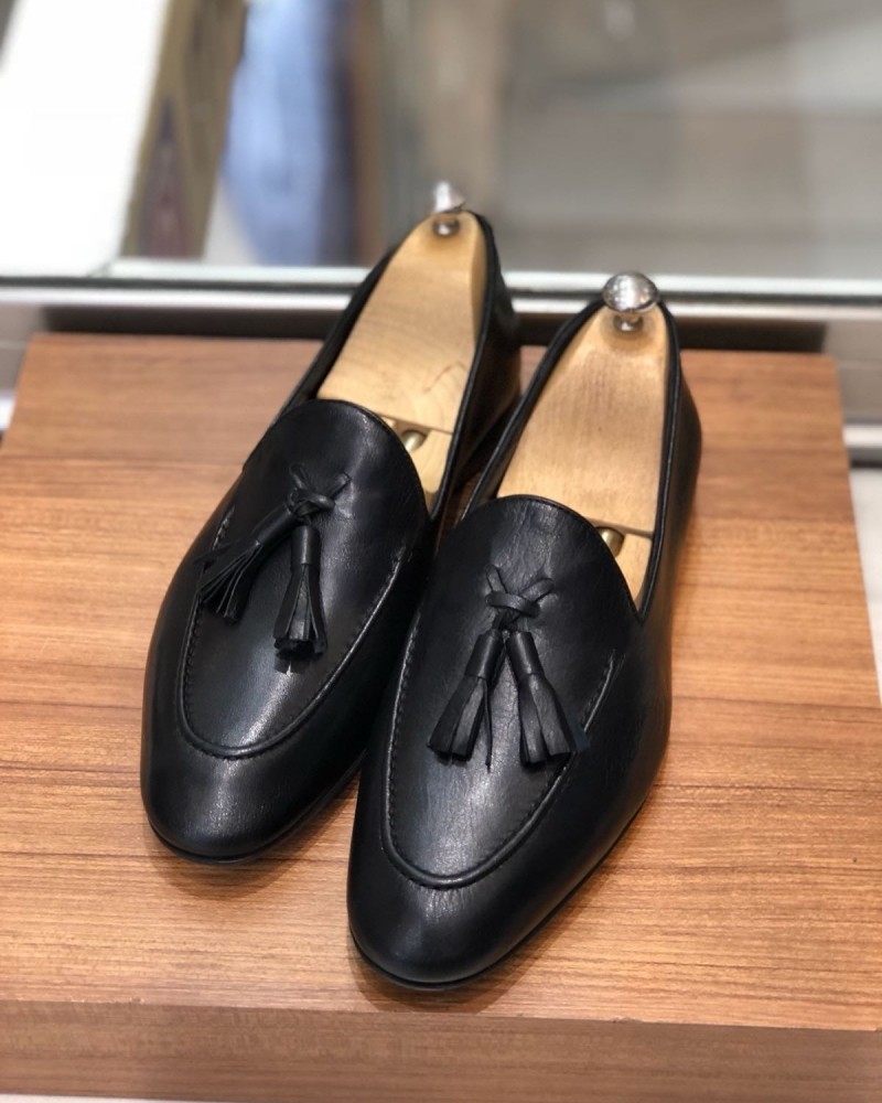 Black Calf Leather Tassel Loafer by Gentwith.com with Free Shipping