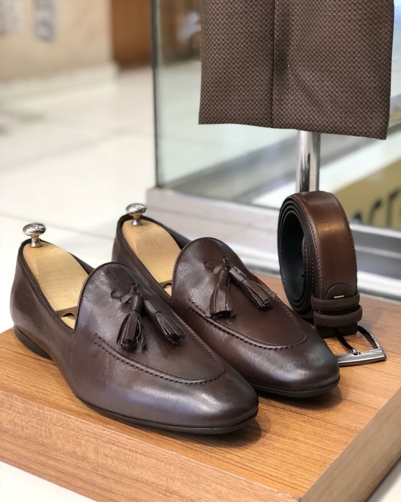 Brown Calf Leather Tassel Loafer by Gentwith.com with Free Shipping