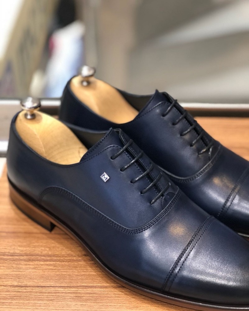 Blue Calf Leather Oxford by Gentwith.com with Free Shipping