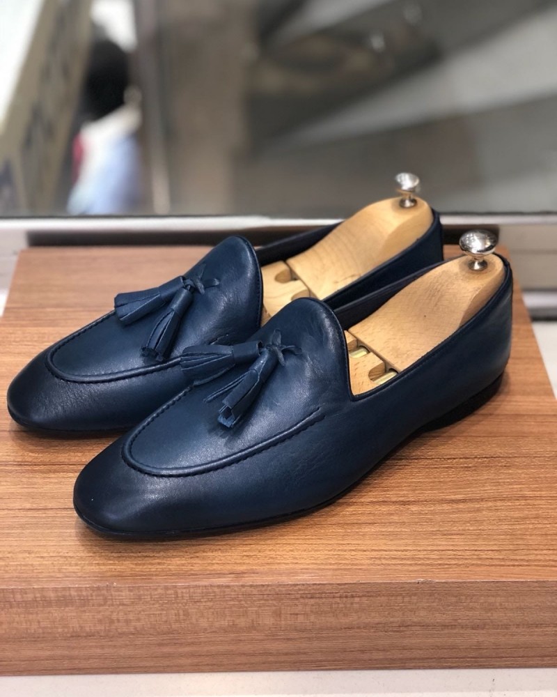 Buy Navy Blue Tassel Loafer by Gentwith.com with Free Shipping