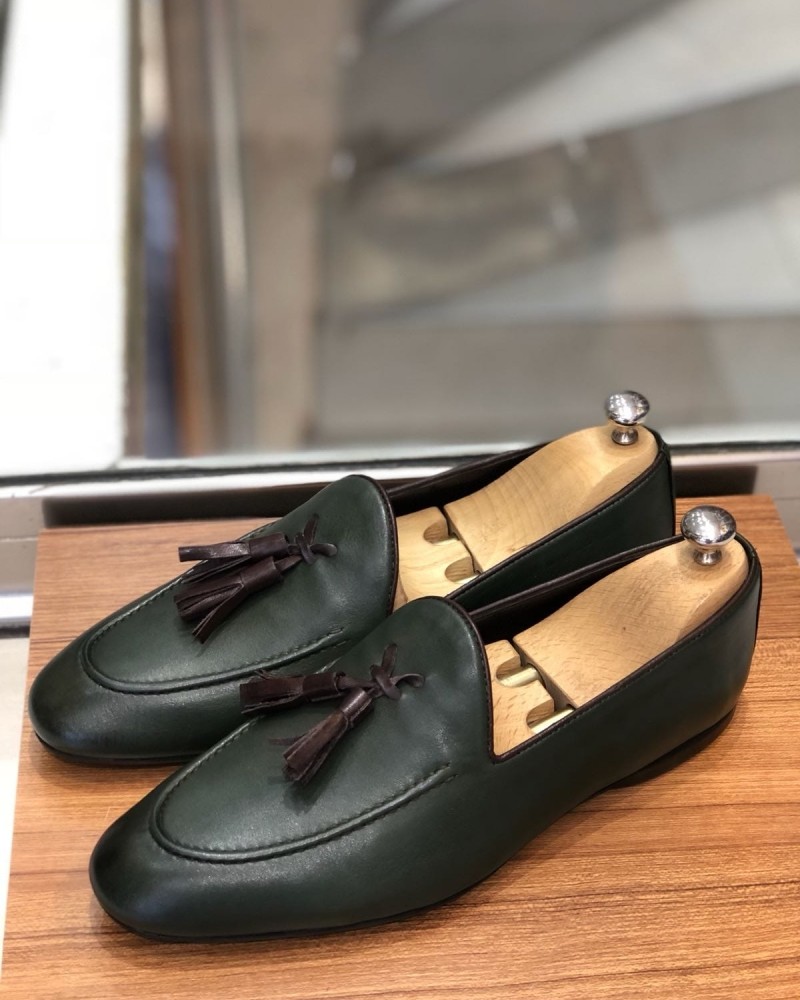 Green Calf Leather Tassel Loafer by Gentwith.com with Free Shipping