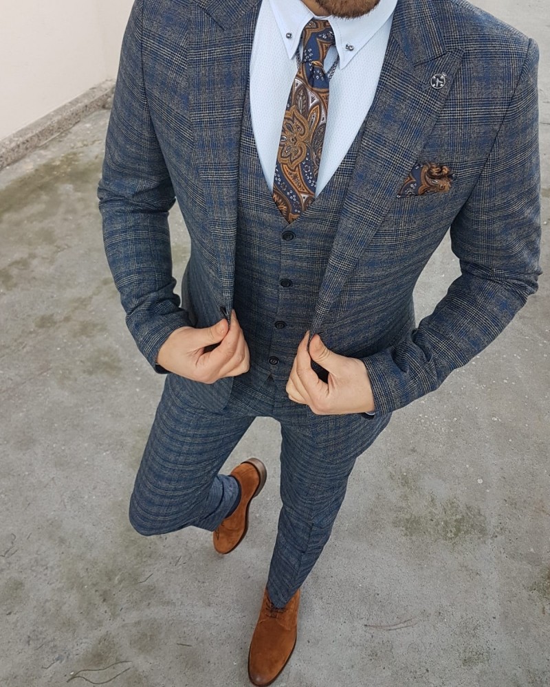 Sax Slim Fit Plaid Suit by Gentwith.com with Free Shipping