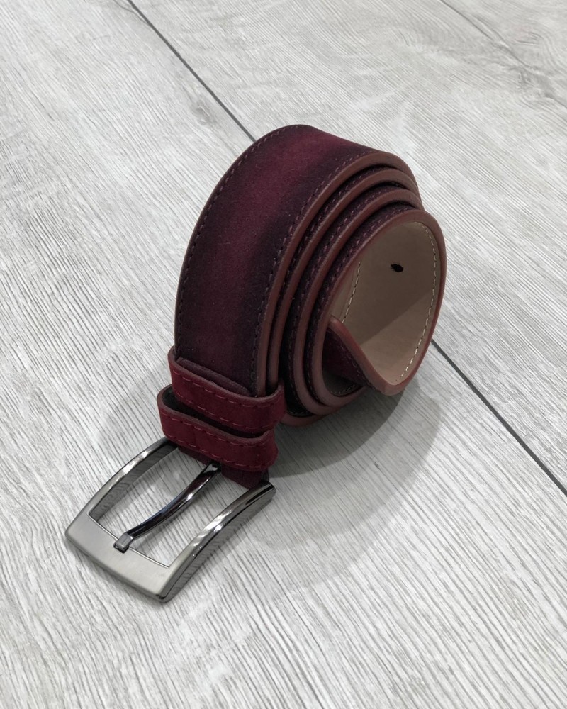 Bordeaux Suede Leather Belt by Gentwith.com with Free Shipping