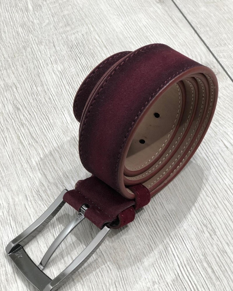 Bordeaux Suede Leather Belt by Gentwith.com with Free Shipping
