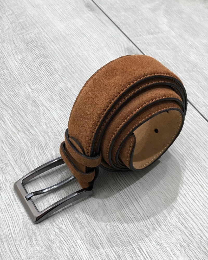 Camel Suede Leather Belt by Gentwith.com with Free Shipping