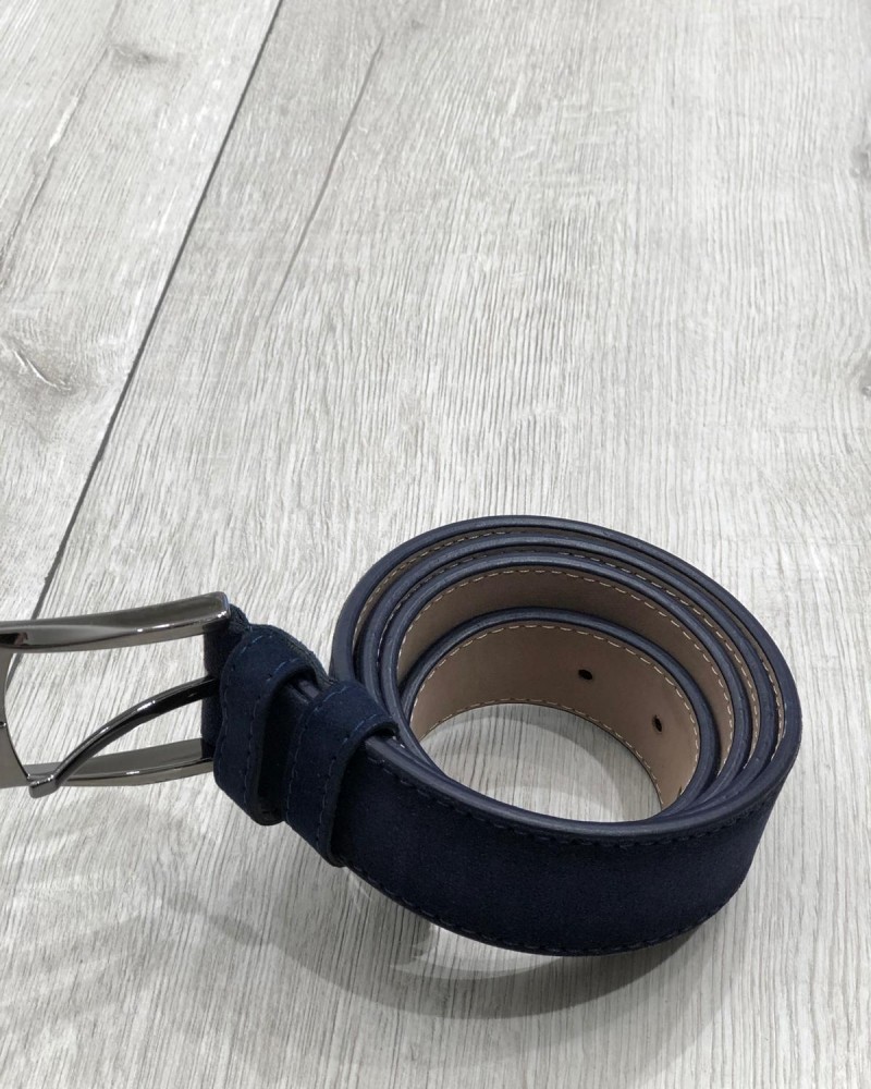Navy Blue Suede Leather Belt by Gentwith.com with Free Shipping