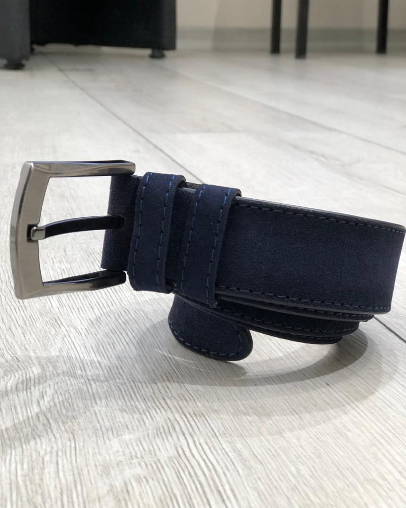 Navy Blue Suede Leather Belt by Gentwith.com with Free Shipping