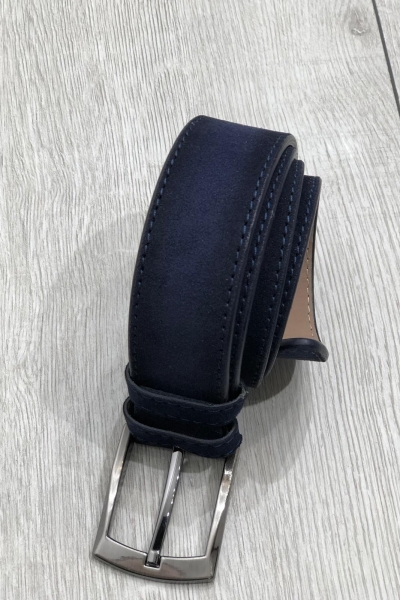 Navy Blue Suede Leather Belt by Gentwith.com with Free Shipping