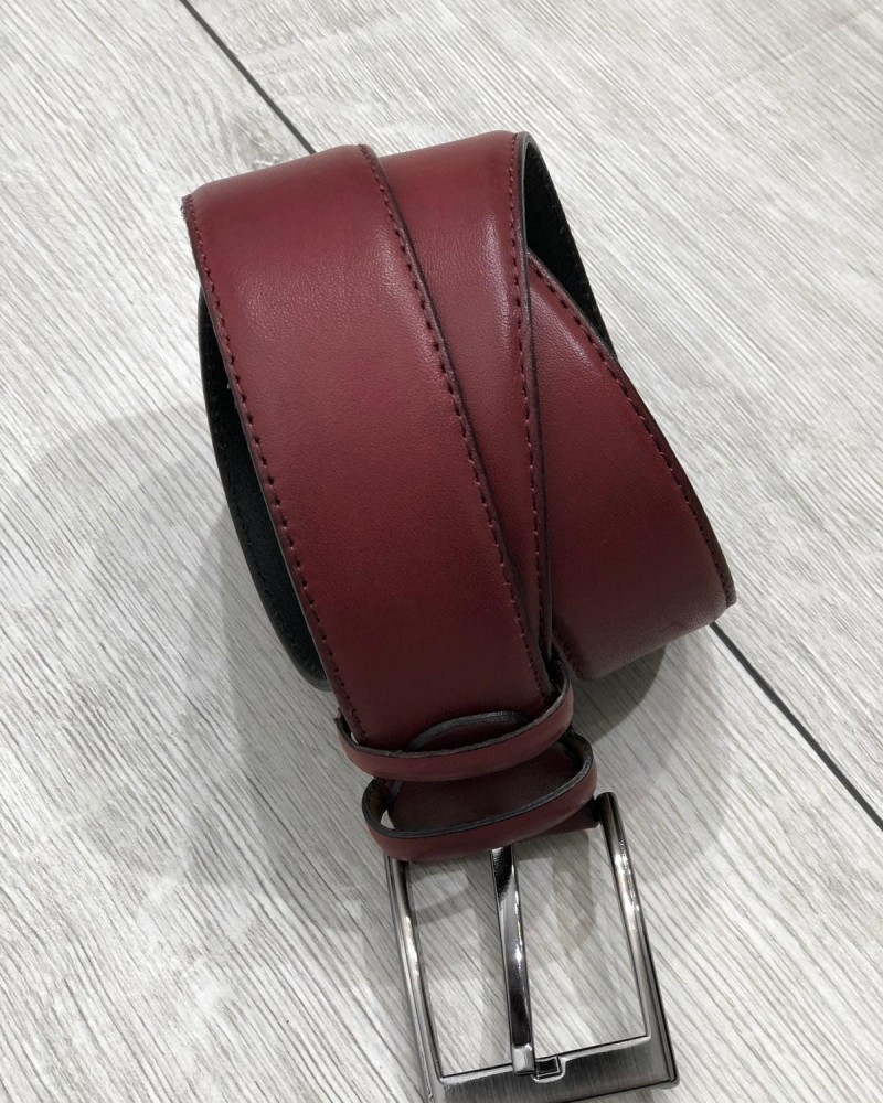 Claret Red Leather Belt by Gentwith.com with Free Shipping