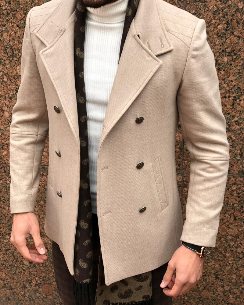 Beige Slim Fit Wool Coat by Gentwith.com with Free Shipping