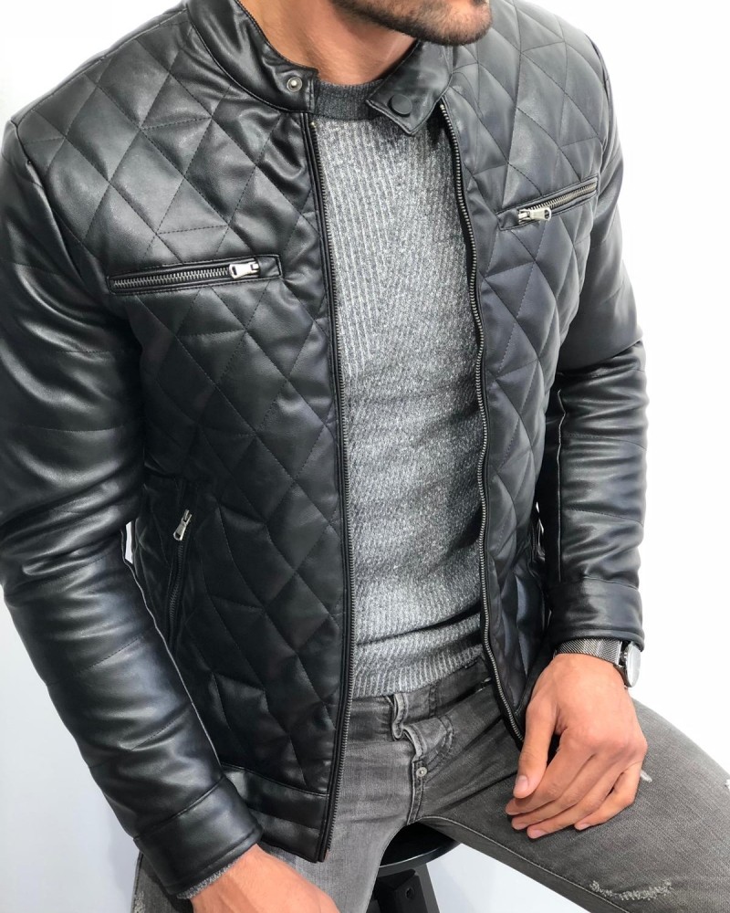 Black Slim Fit Leather Jacket by Gentwith.com with Free Shipping