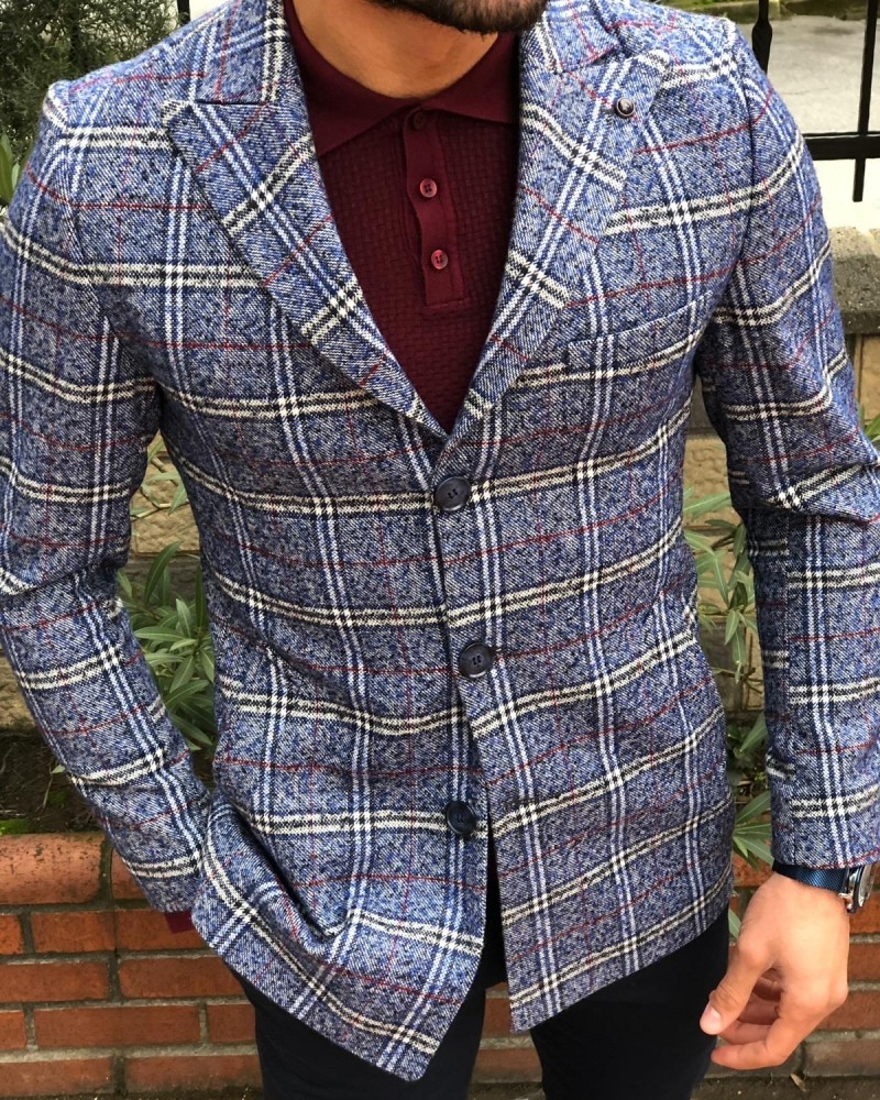 Indigo Slim Fit Plaid Wool Coat by Gentwith.com with Free Shipping