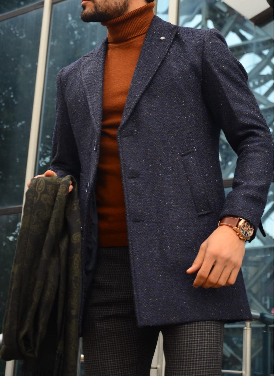 Buy Navy Blue Slim Fit Woolen Coat by Gentwith.com with Free Shipping