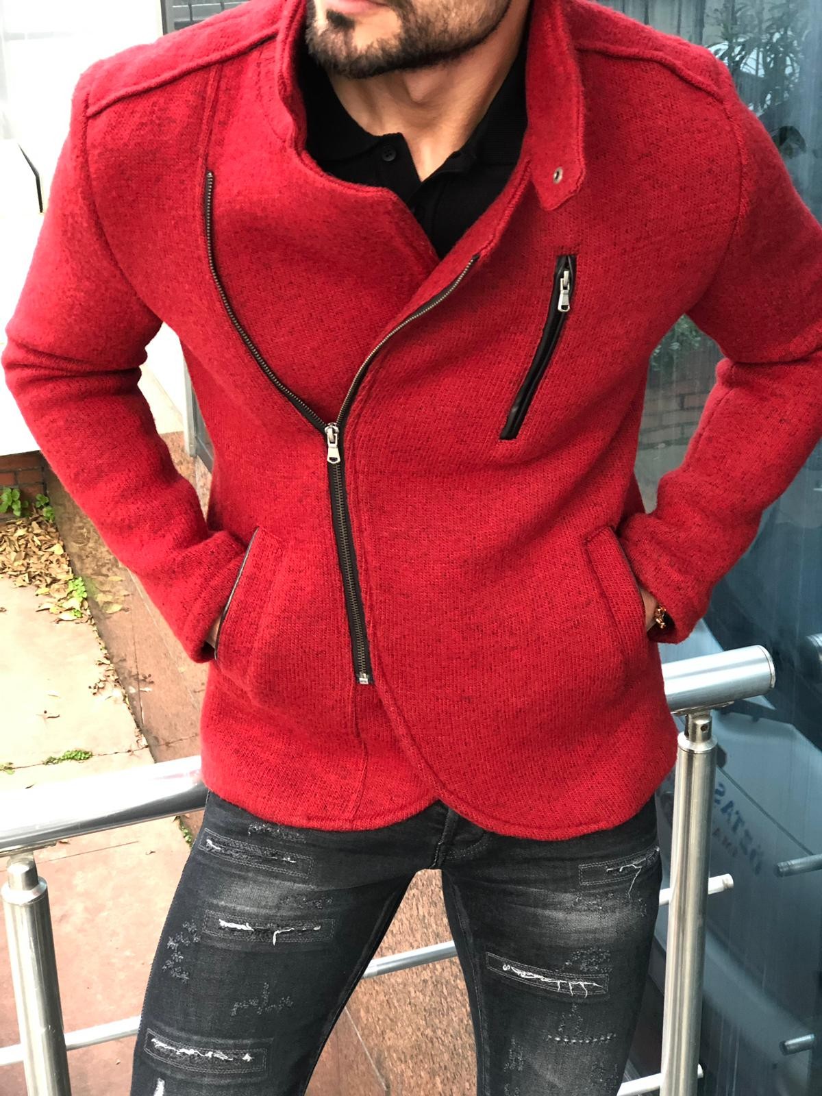 Buy Red Slim Fit Wool Coat by Gentwith.com with Free Shipping