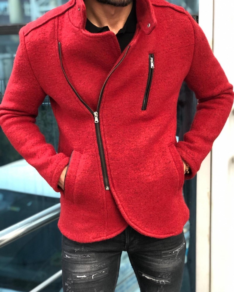 Red Slim Fit Wool Coat by Gentwith.com with Free Shipping