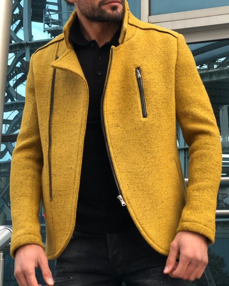 Buy Yellow Slim Fit Wool Coat by Gentwith.com with Free Shipping