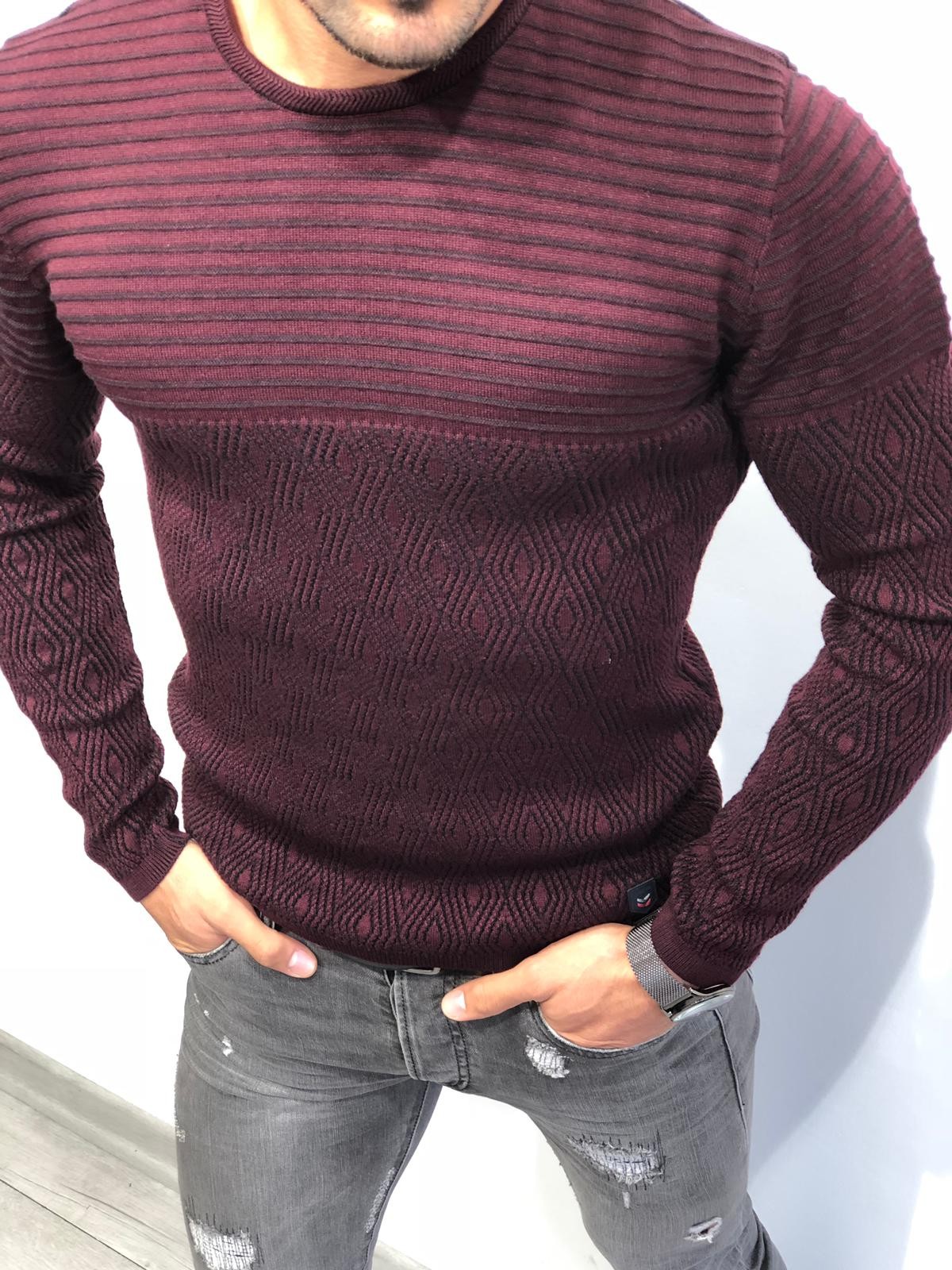 Buy Red Slim Fit Patterned Sweater by Gentwith.com with Free Shipping