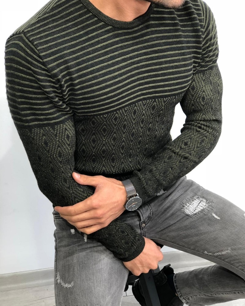 Khaki Slim Fit Patterned Sweater by Gentwith.com with Free Shipping