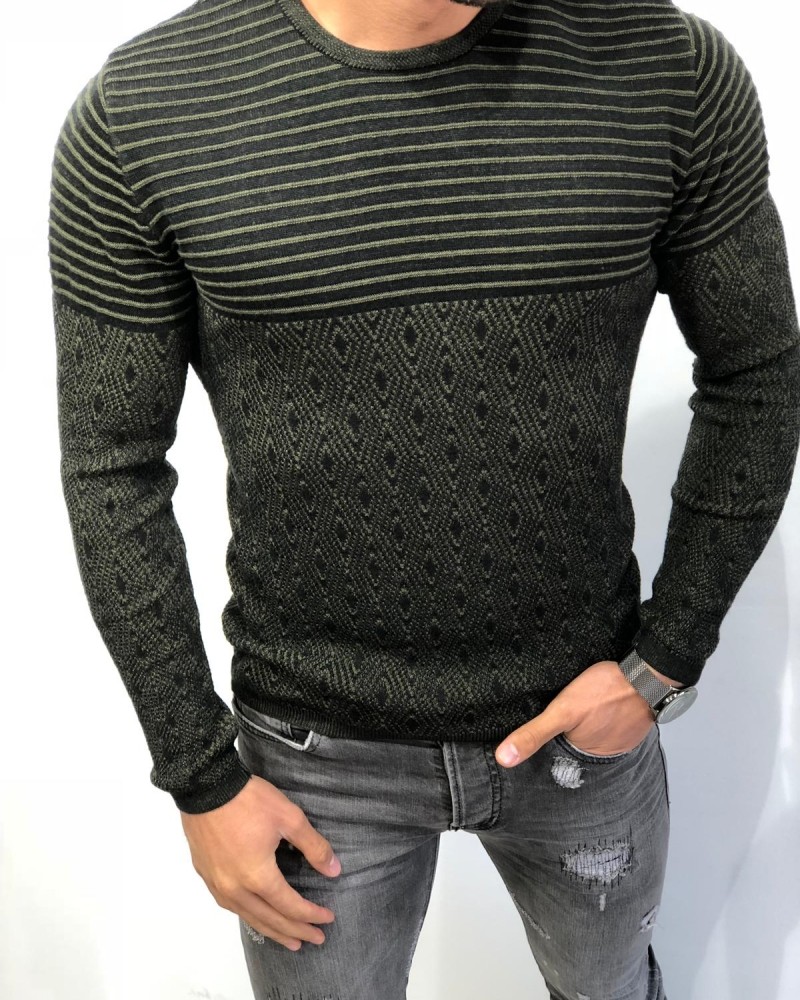 Buy Khaki Slim Fit Patterned Sweater by Gentwith.com with Free Shipping